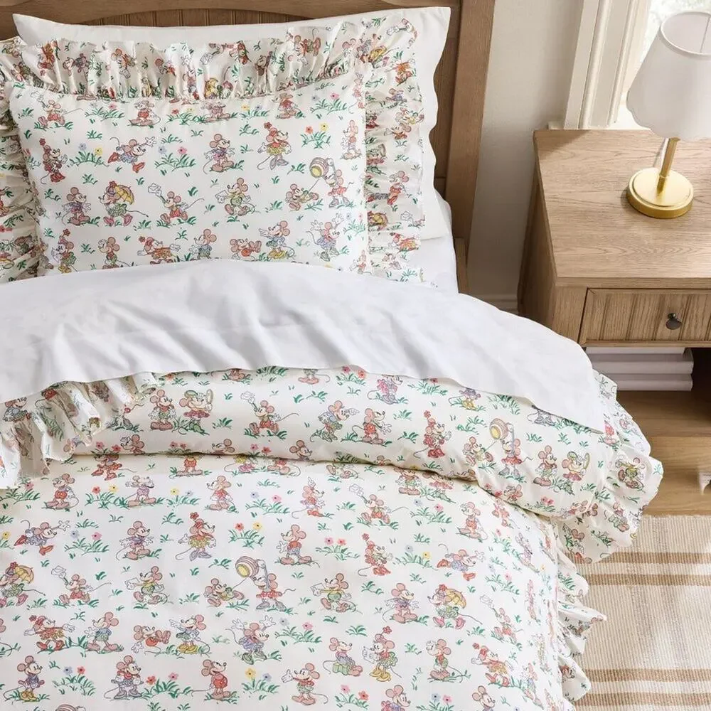 Disney Home x Sanderson Minnie Mouse and Mickey Mouse Garden Duvet Bedding NWT